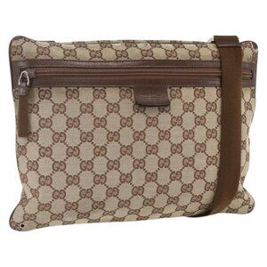 Authentic GUCCI GG Canvas Shoulder Bag Beige Silver 90476
